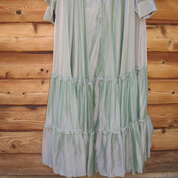 NWT Mac Duggal 67864 Long Sleeve Satin Chiffon Tiered Gown Dress Sage Green - Picture 8 of 15